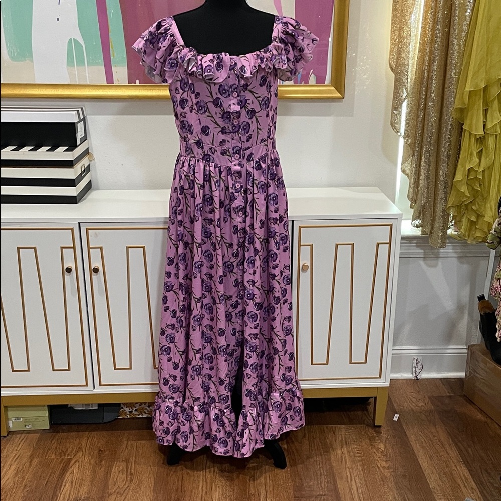 Women’s Lavender Floral Ruffle Maxi Dress